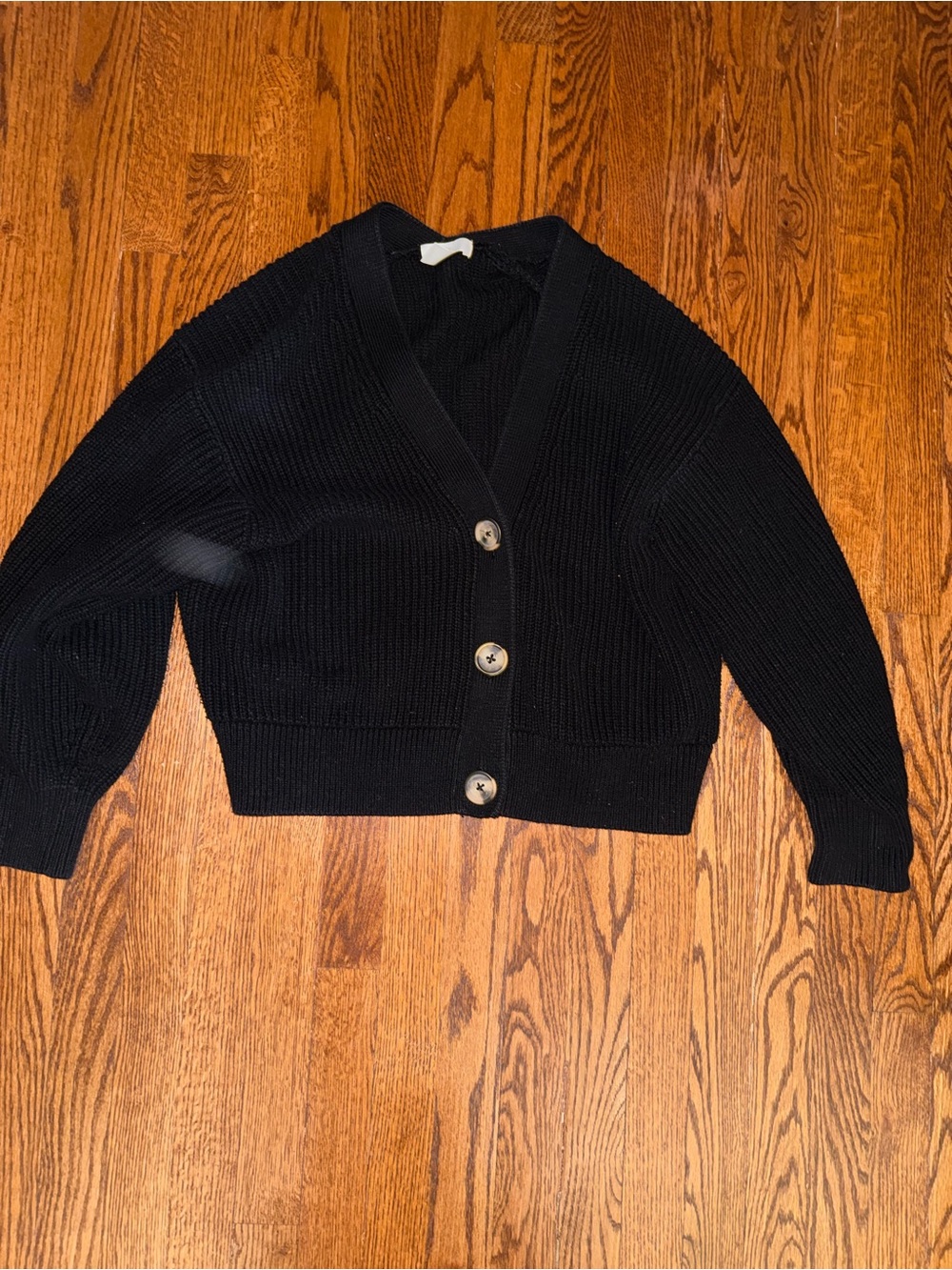 H&M Black V-Neck Ribbed Button Cardigan